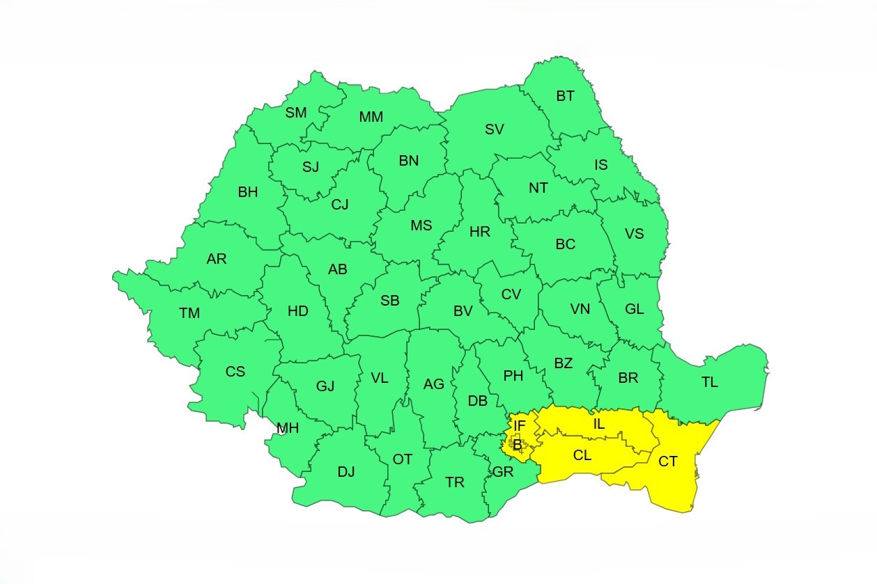 Ialomița: Cod galben de precipitații până duminică seară